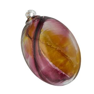 Handblown Art Glass Orb Sculpture Pink Amber Swirl Oversized Decor